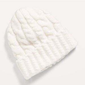 Cozy White Cable Knit Beanie and glove set